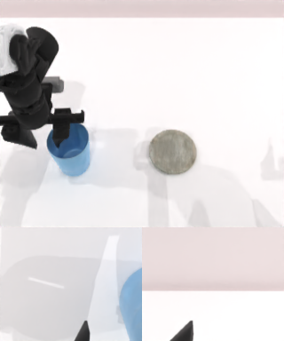 Model input at chunk t. The gripper is around the blue cup.